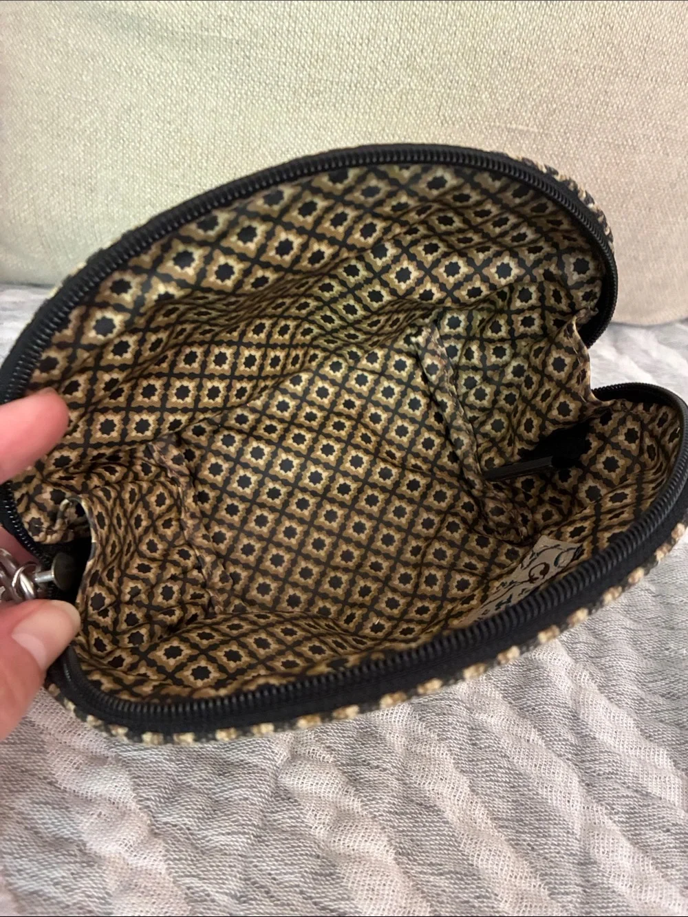 Fossil Black Tan Paisley Canvas Makeup Bag Cosmetic Pouch -- Y2K